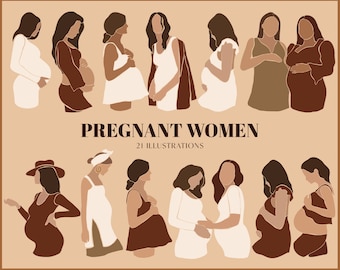 Imágenes prediseñadas abstractas de embarazo: ilustraciones de madre y mujer (SVG, PNG)
