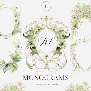Aquarell Monogramm, Hochzeitswappen, Event-Briefpapier, Hochzeitseinladung Wappen, Aquarell Monogramm Logo. Digitales Briefpapier