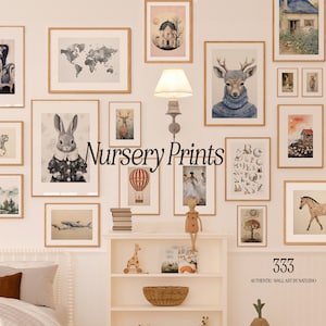 Arte mural digital para habitación infantil: 333 impresiones neutras para guarderías / Decoración bohemia elegante y neutra en cuanto a género
