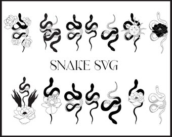 Snake svg bundle, Floral snakes, Celestial Floral snake, Witchy svg files, Bohemian snake clipart. Snake clipart SVG. Snake silhouette