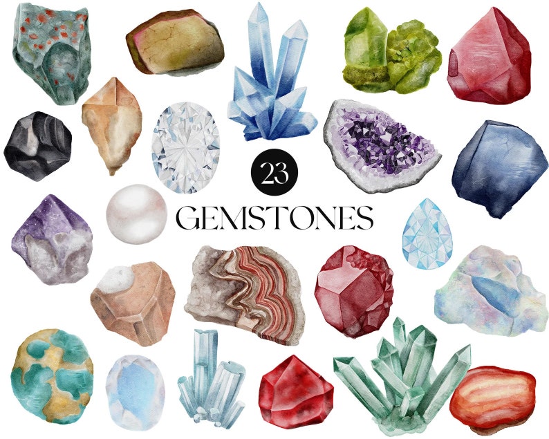 Watercolor Gemstone Clipart