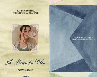 A Letter for You Watercolor Paper Collection: Backgrounds, Frames, Photo Corners and Envelopes