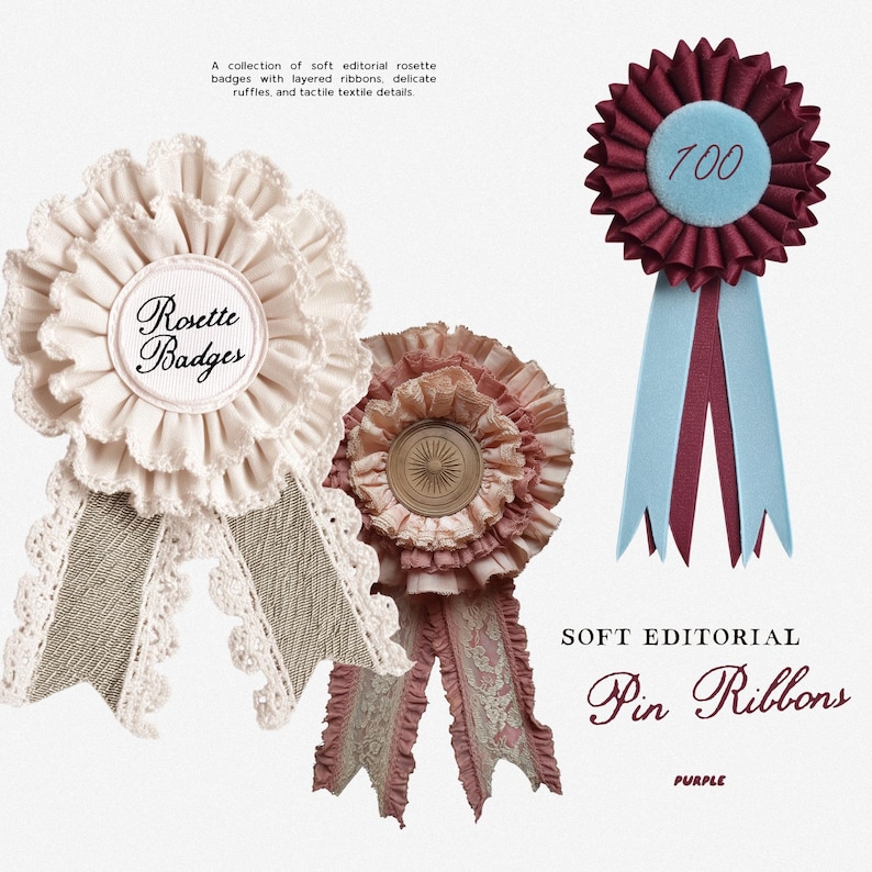 Rosette Badges Clipart, Pin Ribbon PNG, Scrapbook Collage Elements - Etsy