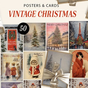 Weihnachtskarten Set 50er 60er 70er Jahre - 50 Vintage Poster & Postkarten - Retro Weihnachtsbilder - Kommerzielle Nutzung