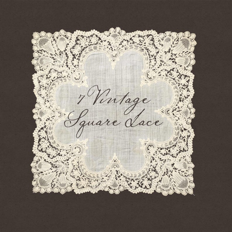 Vintage Square Lace PNG Set: Antique Handkerchief Clipart (Digital Download) image 3
