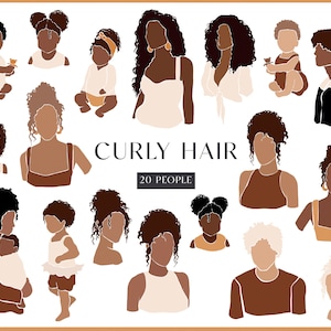 Curly Hair SVG bundle. Woman, baby, child, man with Curly Hair. Male and Female PNG abstract art. Afro clipart. African American svg