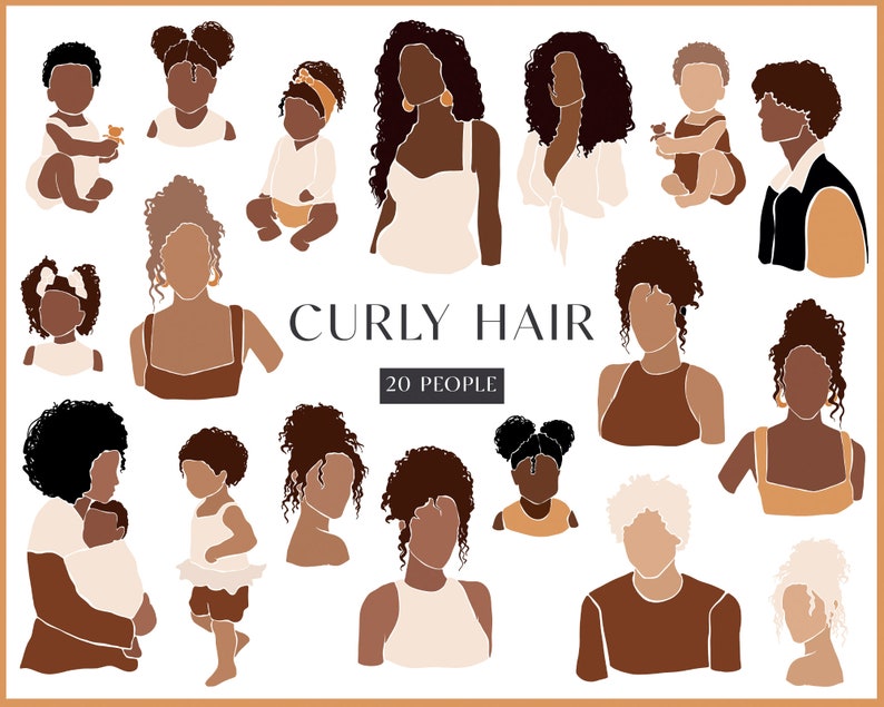 May include: A digital illustration of 20 people with curly hair. The people are depicted in a minimalist style with brown, beige, and white colors. The illustration is titled "Curly Hair 20 People".