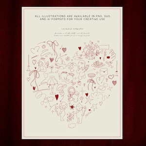 Liebe Linie Art Clipart, Hand gezeichnete Valentinstag wunderliche Grafik, PNG SVG, Hochzeitsdekor-Elemente