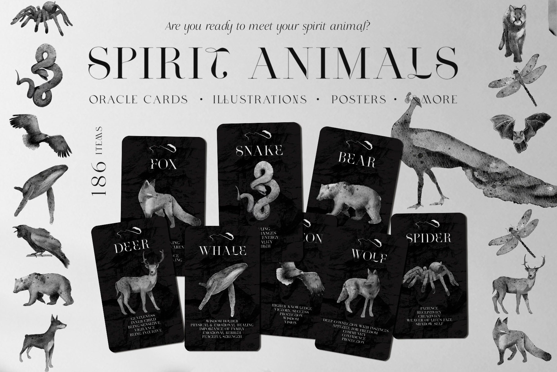 Modern Abstract Spirit Animals Oracle Cards Collection