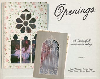 Kit per collage di carta vintage con finestre, cornici gotiche, carte d'archivio e pergamena.