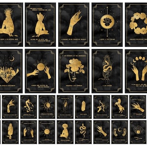 Baraja de afirmaciones imprimible: cartas doradas para la fuerza interior, citas inspiradoras y motivación para el amor propio