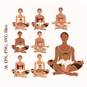 Abstracte yoga-illustratie - abstracte moederafdrukken - SVG-moeder - SVG Baby. Yogaprint. Moeder en baby. Yogahouding. Illustratie lotushouding