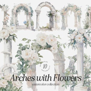 Wasserfarben Bögen mit Pfingstrosen und Blumen PNG Clipart. Romantische Hochzeitsblumen Illustrationen. Hochzeitseinladungskarte DIY. Digitaler PNG-Download