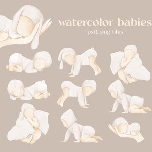 Arte de acuarela para bebés, clipart para baby shower, lindos niños y niñas, regalo, acuarela de guardería, imprimible, ilustración para recién nacidos