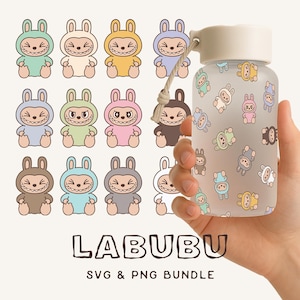 Labubu SVG & PNG Bundle – 12 Cute Characters + Seamless Pattern | Kawaii Vector Clipart for Cricut, Printing