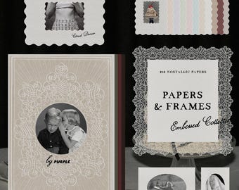 ノスタルジックなエンボス加工の紙とフレームのコレクション210点