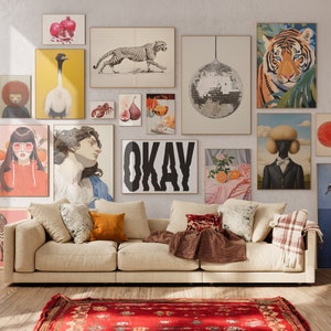 Lote de 100. Arte mural ecléctico, conjunto de galería maximalista, pósteres de exposición imprimibles, impresiones vintage, decoración de sala de estar (descarga digital)