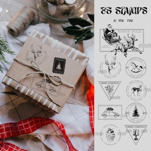 Selos de Natal e inverno. Arquivos de corte PNG e SVG. Pacote de Papai Noel, clipart de rena do Polo Norte. Conjunto de selos digitais de Feliz Natal.