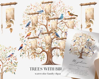 Watercolor Family Tree Clipart: Tree of Life Art (PNG Files)