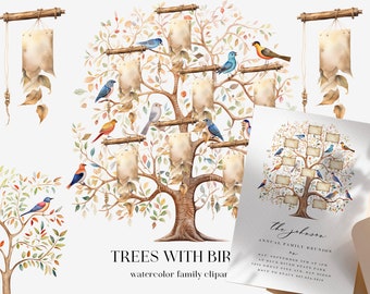 Watercolor family tree clipart. Family tree creator. For Family Tree Chart. Tree of life Art Print. Family history. Generations Template