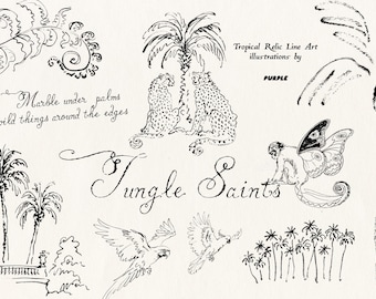 Illustrazioni tropicali di Jungle Saints, PNG e SVG, ideali per il branding.