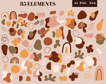 Earth Tone Abstract Shapes Clipart: Modern Design Elements (SVG, PNG, AI)
