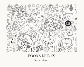Food & Drinks Line Art: Hand-Drawn PNG Clipart (121 Files)