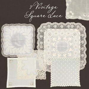 Vintage Square Lace PNG Set: Antique Handkerchief Clipart (Digital Download) image 2