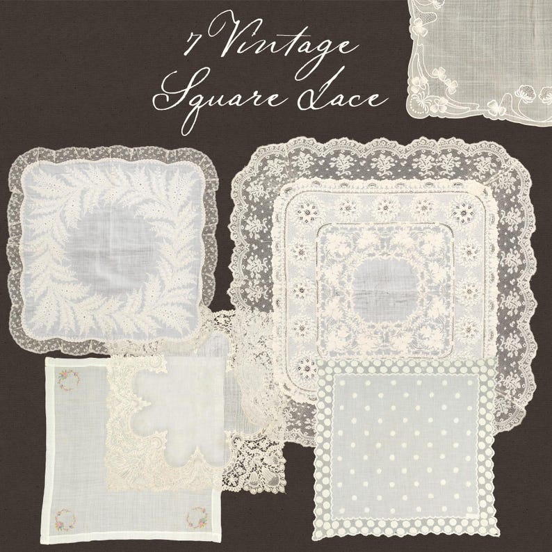 Vintage Square Lace PNG Set: Antique Handkerchief Clipart (Digital Download) image 2