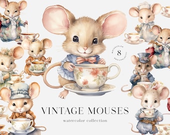 Watercolor Mouse Clipart: Vintage Nursery Art (Digital Download)