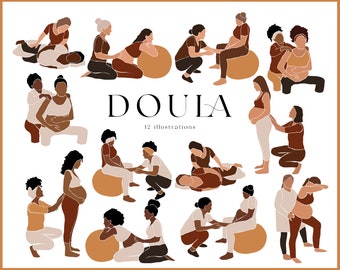 Clipart SVG Doula. Illustrations pour Doulas. Ensemble de grossesse. Femme enceinte et pack Doula SVG. Doula Prénatale, Doula Cadeau. Femme africaine SVG