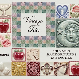 Vintage Tile Clipart – Mosaic Frames, Backgrounds & Ceramic PNG Set