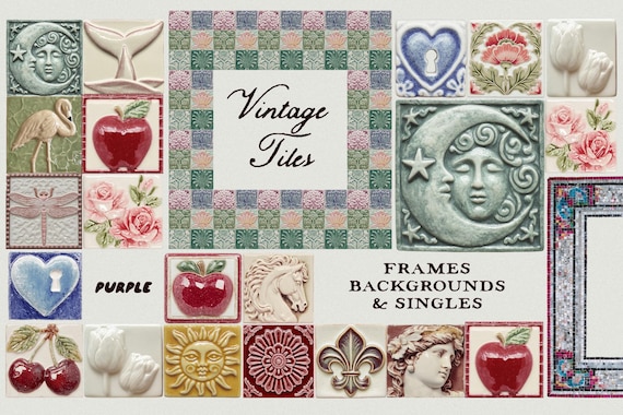 Vintage Tile Clipart – Mosaic Frames, Backgrounds & Ceramic PNG Set