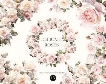 Watercolor Roses Clipart: Delicate Floral PNG Art (Digital Download)