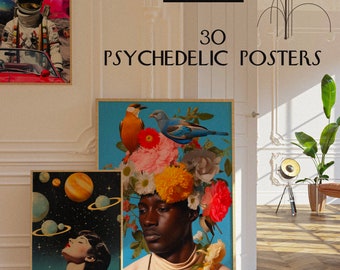 Retro Psychedelic Art Prints: Surreal Vintage Collage (Digital Download)