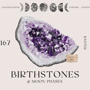 Hand Painted Birthstones Gems Illustration Collection, Set of