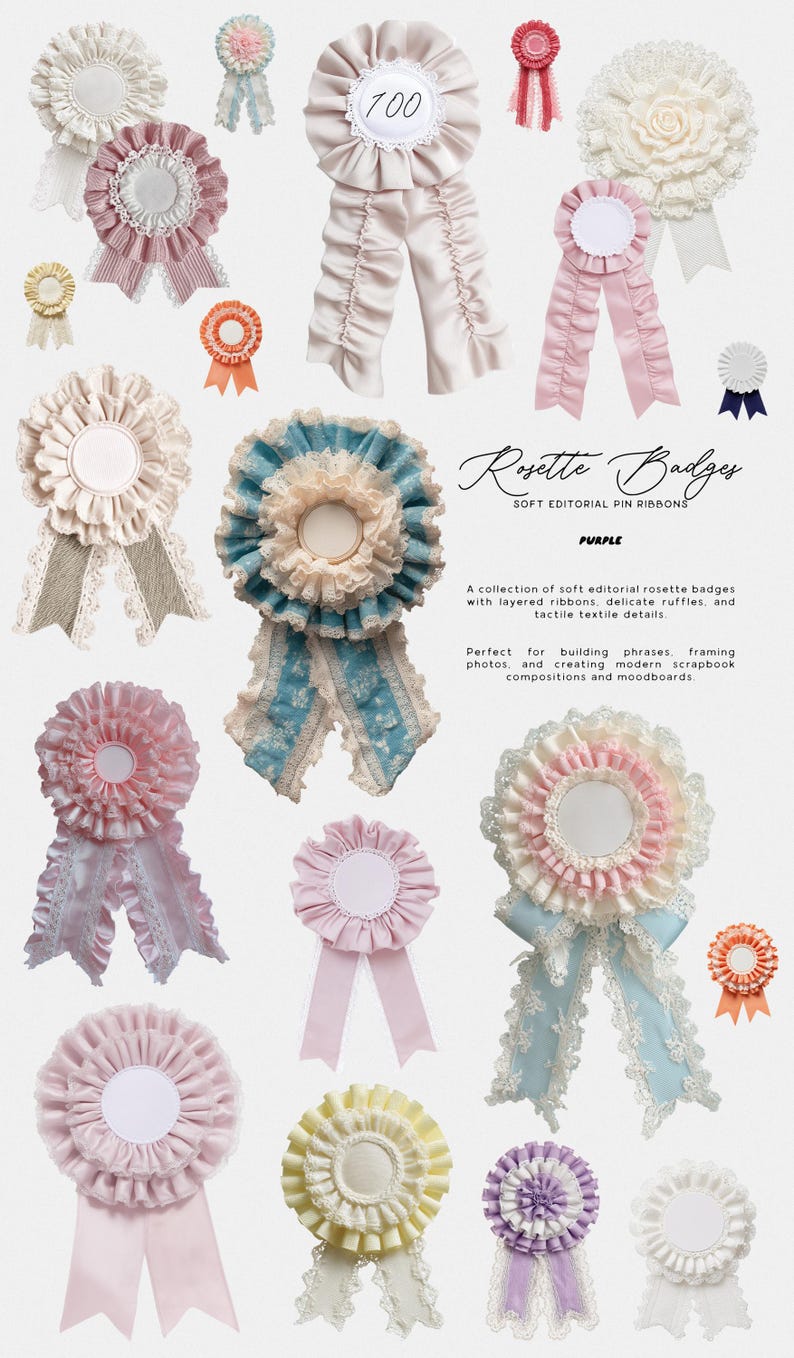Rosette Badges Clipart, Pin Ribbon PNG, Scrapbook Collage Elements - Etsy