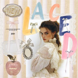 Laced – romantische collage-elementen, aquarelalfabet, zachte plakboeken, ephemera, vintage esthetische clipartset