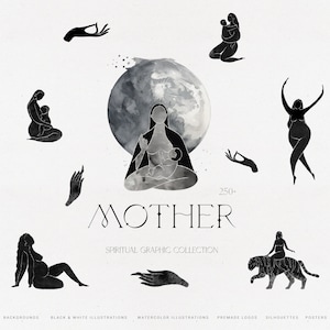 Mutter-Grafikpaket. Celestial Schwangerschaft Clipart. Mutter Poster, Logo, Textur, Wandkunst. Line Art, spirituelle Kollektion