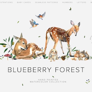Lot de cliparts pour enfants aquarelles peints à la main avec des bébés animaux - Thème de la forêt