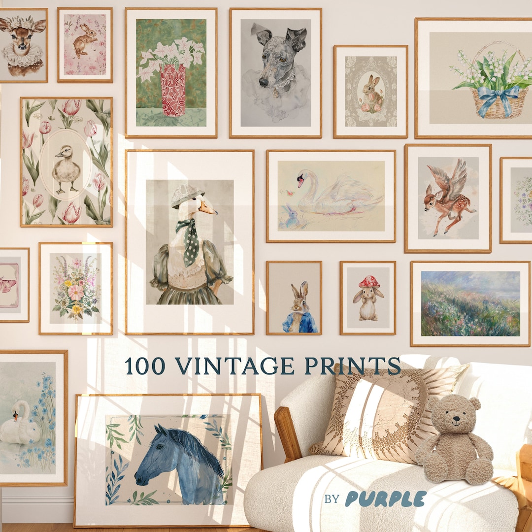 100 Vintage Nursery Prints. Kids Room Wall Art. Girls Boys Gallery ...