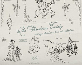 Vintage Christmas Clipart: 100 PNG & SVG Illustrations, Animals, Wreaths and Frames