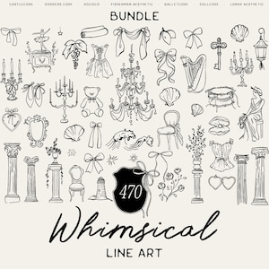 Whimsical Line Art Bundle SVG PNG para Dolce Vita Wedding - Ícones da Itália. Rococó, Deusa Lunar e mais tendências