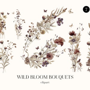 Wild Bloom Floral Bouquet Clipart: Pastel Wedding Invitation PNG (Digital Download)