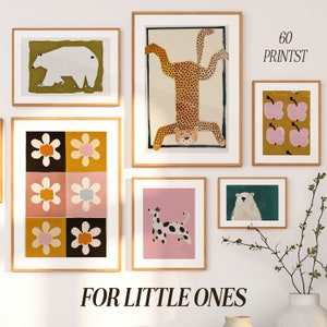 Paquete de láminas eclécticas para guarderías: arte mural para habitaciones infantiles para niñas y niños