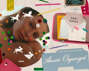 Kit collage da scrivania quasi organizzato con oltre 300 elementi PNG