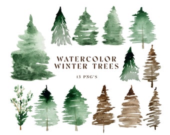 Watercolor Pine Tree Clipart: Winter Forest PNGs (Digital Download)