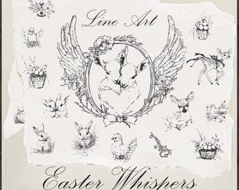 Easter Line Art Clipart: Bunny, Deer, Eggs - PNG SVG Files