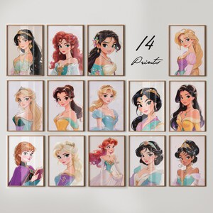Princess Wall Art Bundle - 14 Printable Nursery Decor Prints. Kids Room Fairy Tale Decor