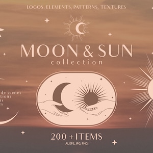 Kolekcja clipartów Moon, Sun and Stars. Blog Loga, Gotowe logo, Projektowanie logo, Logo fotografii, Logo Moon, Logo Hands, Mysterious Moon